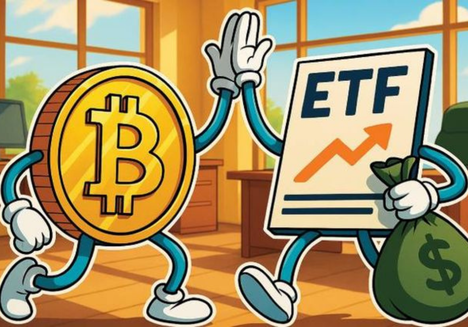 Bar chart illustrating rising BlackRock Bitcoin ETF inflows with Bitcoin coin and stock market graph