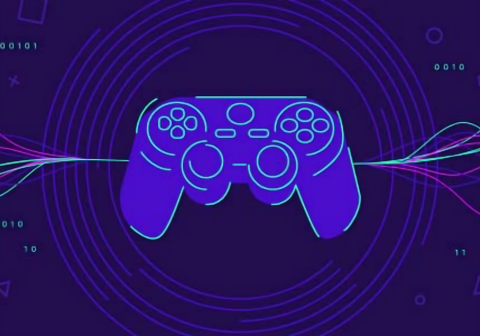 Gamer making strategic move in virtual world with data flowing